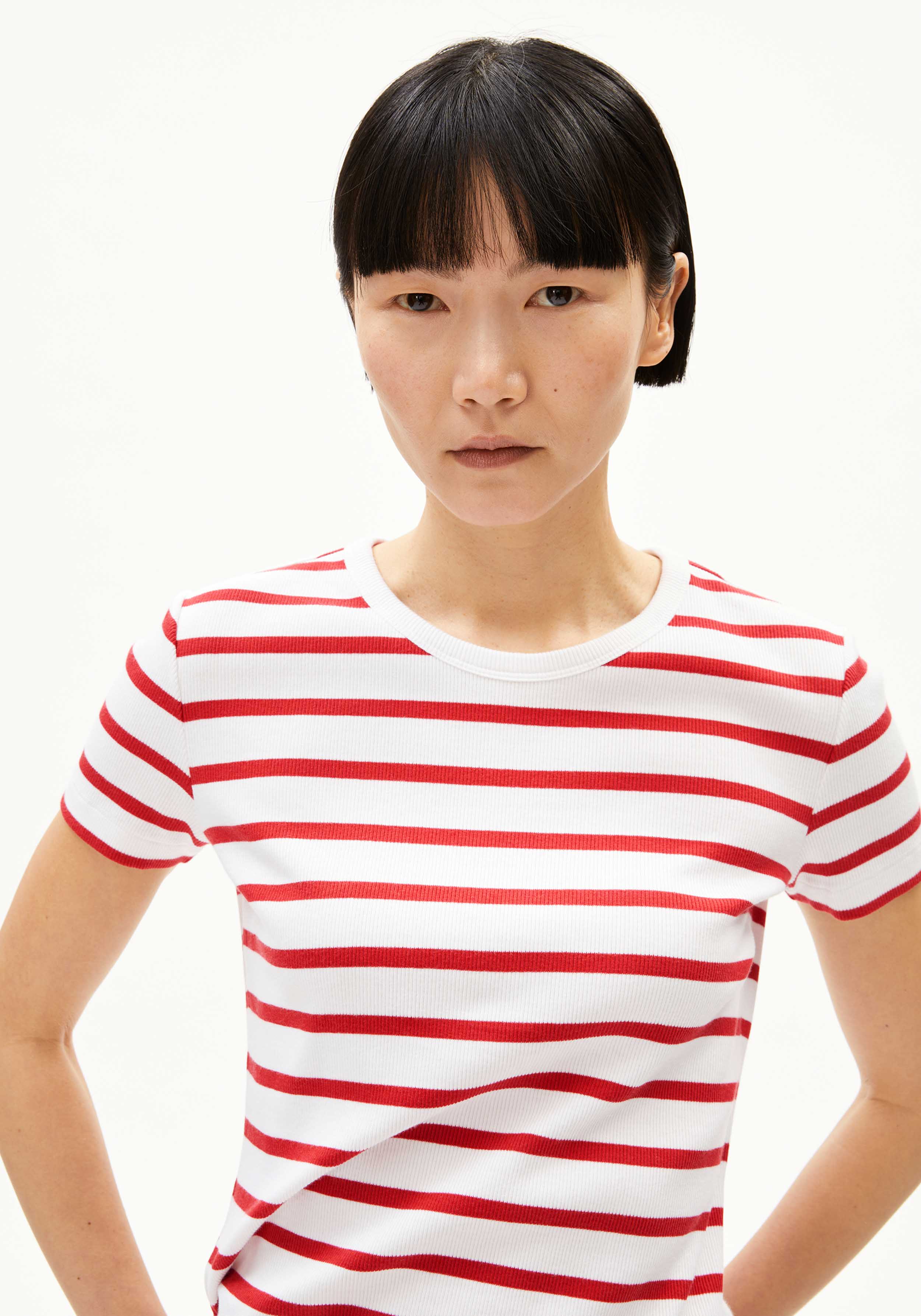 Armedangels Ripp-T-Shirt Kardaa Stripes White-Coral Blush