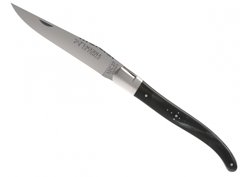 Couteau Laguiole avec un manche en corne brune et 1 mitre en acier inoxydable