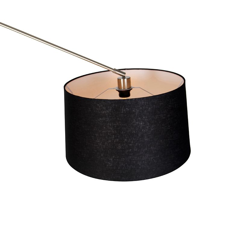 Moderne vloerlamp staal met kap zwart linnen 45 cm - Editor
