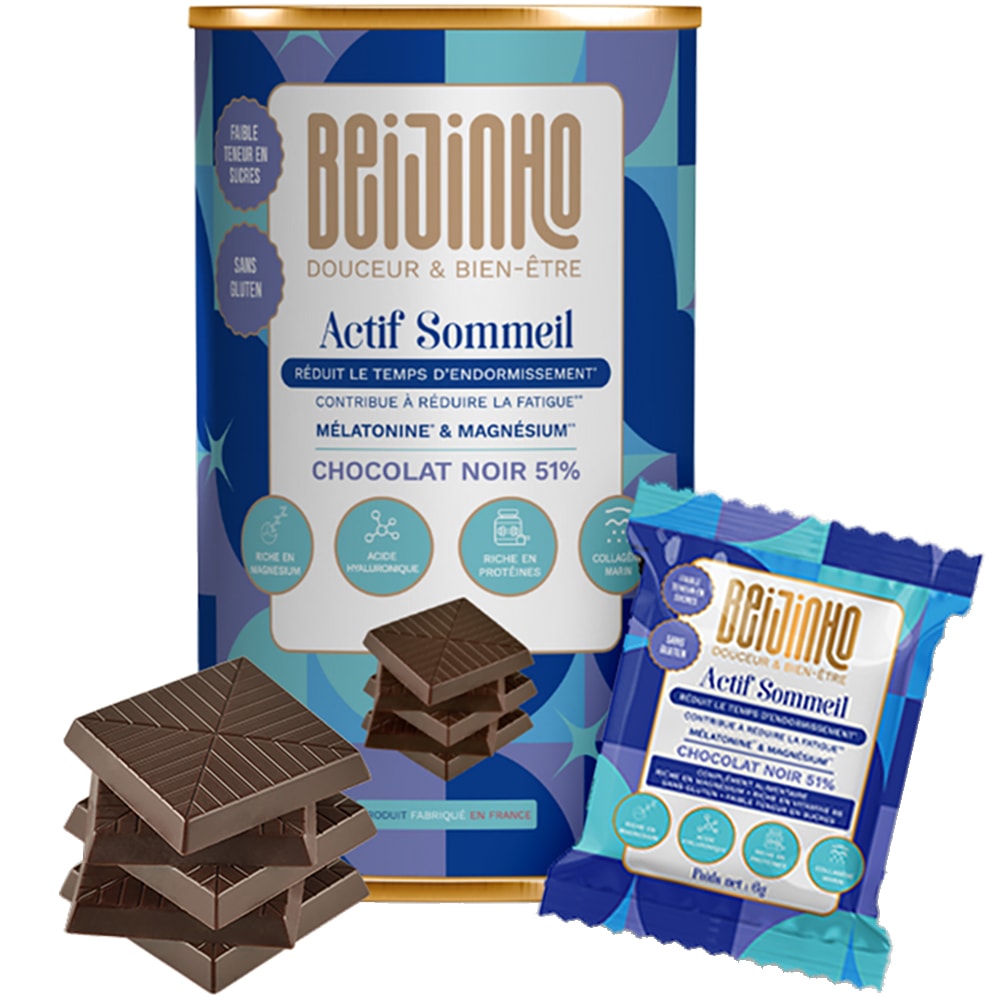 Carrés de chocolat noir - Mélatonine & magnésium - Sommeil - 30 sachets