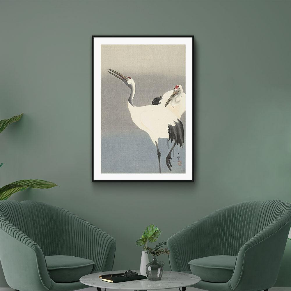 Walljar poster ingelijst - Ohara Koson - Crane bird Poster ingelijst - 40 x 60 cm