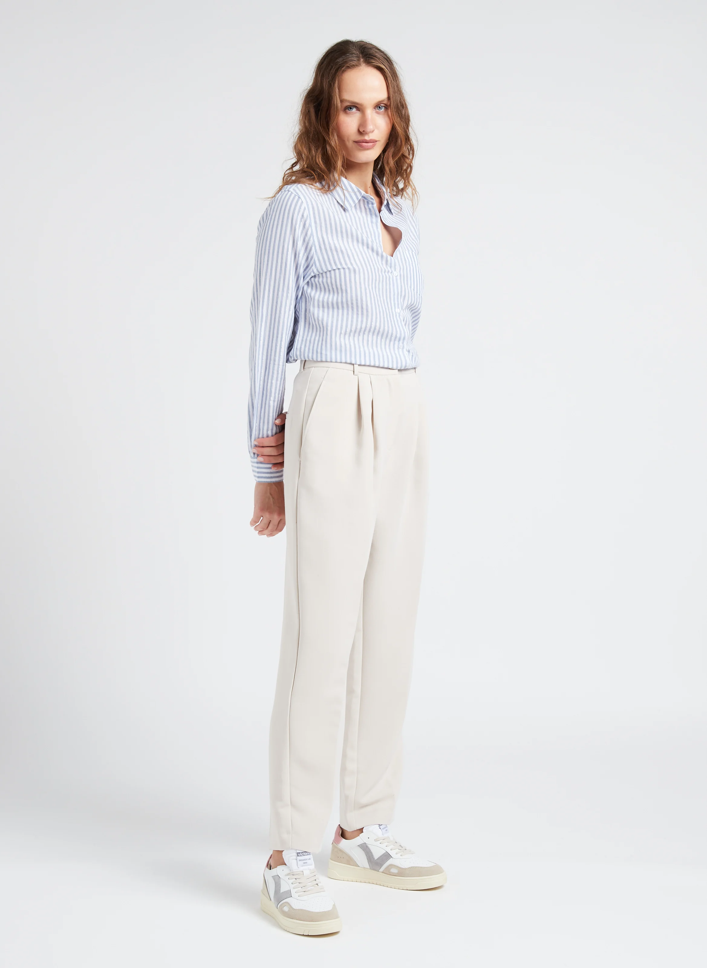 CATHIA - Chemise col classique rayée en coton mélangé| Bleu