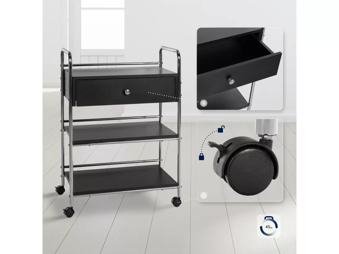 Chariot de service - Bois - Noir - PL912