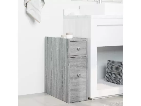 Armoire de salle de bain étroite avec roulettes sonoma gris