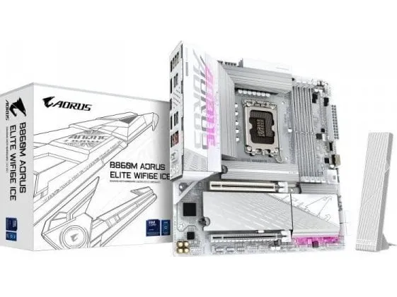 AORUS B860M ELITE WIFI6E ICE - Bundkort - micro ATX - LGA1851 sokkel - AMD B850 Chipset - USB4, USB-C 3.2 Gen2, USB 3.2 Gen 2, USB 3.2 Gen 1 - Bluetooth, Wi-Fi 6E, 2.5 Gigabit LAN - onboard grafik (CPU påkrævet) - HD Audio (8-kanaler)