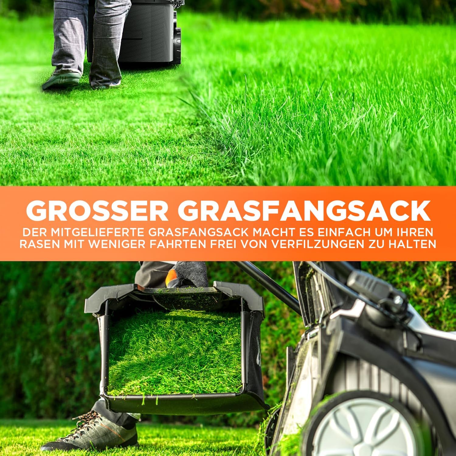 Litheli Akku Rasenmäher, 2 x 20V, 37cm Schnittbreite, Brushless, bis 300 m², 40L Fangkorb, 25-75 mm Schnitthöhe, Rasenmäher Akku inkl. 2 x 4,0 Ah Akkus
