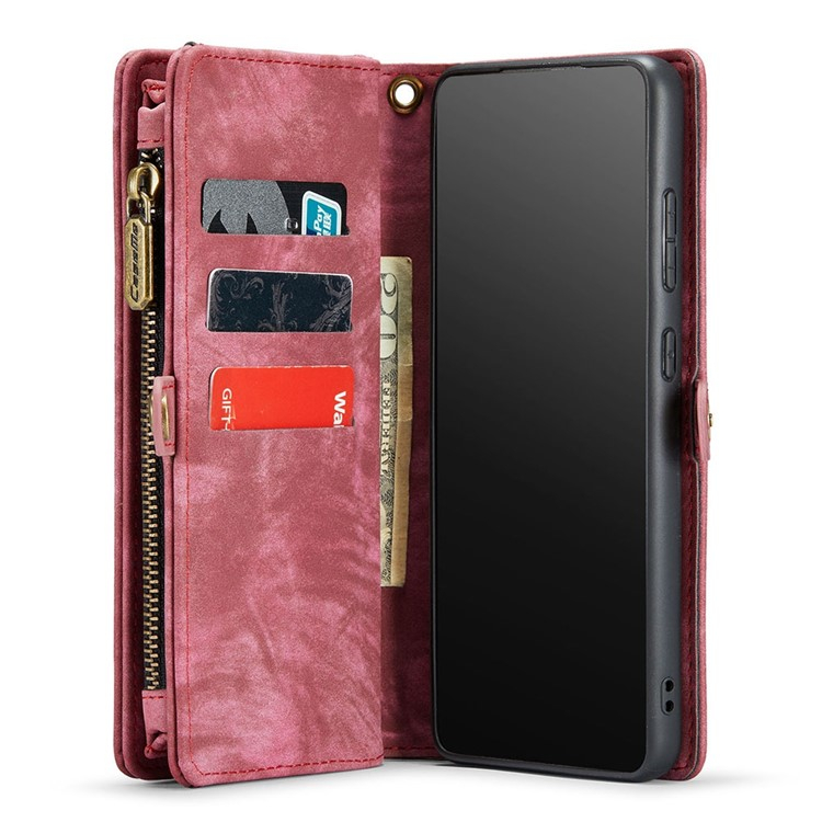 Samsung Galaxy S21 FE 5G 2in1 Leder Tasche   Magnet Hardcase Karten Etui - Rot