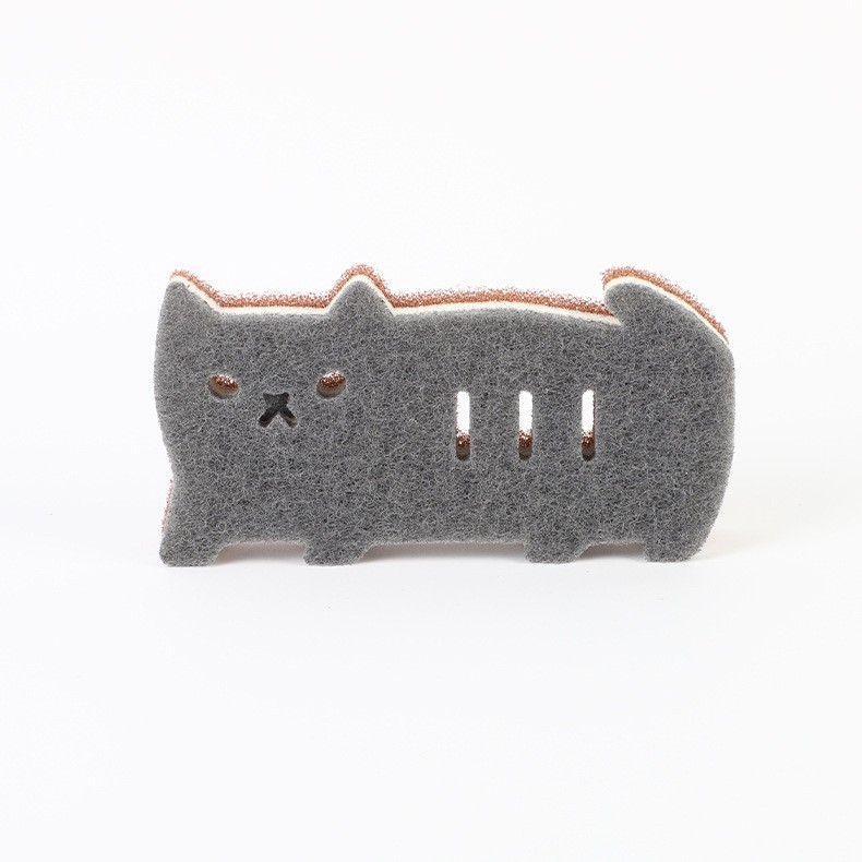 (4er Set) Küchen Schwamm Reinigungs Schrubber Haushalts Putzschwamm im Katzen Design - Grau / Braun