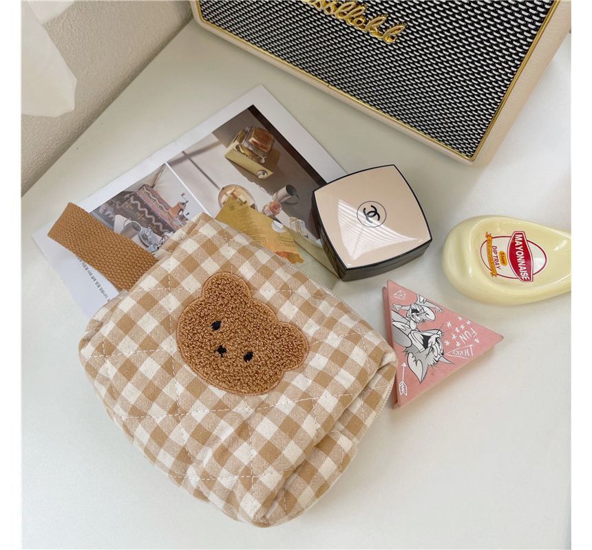 Casopic - Bear Applique Plaid Make-uptas / Toilettas