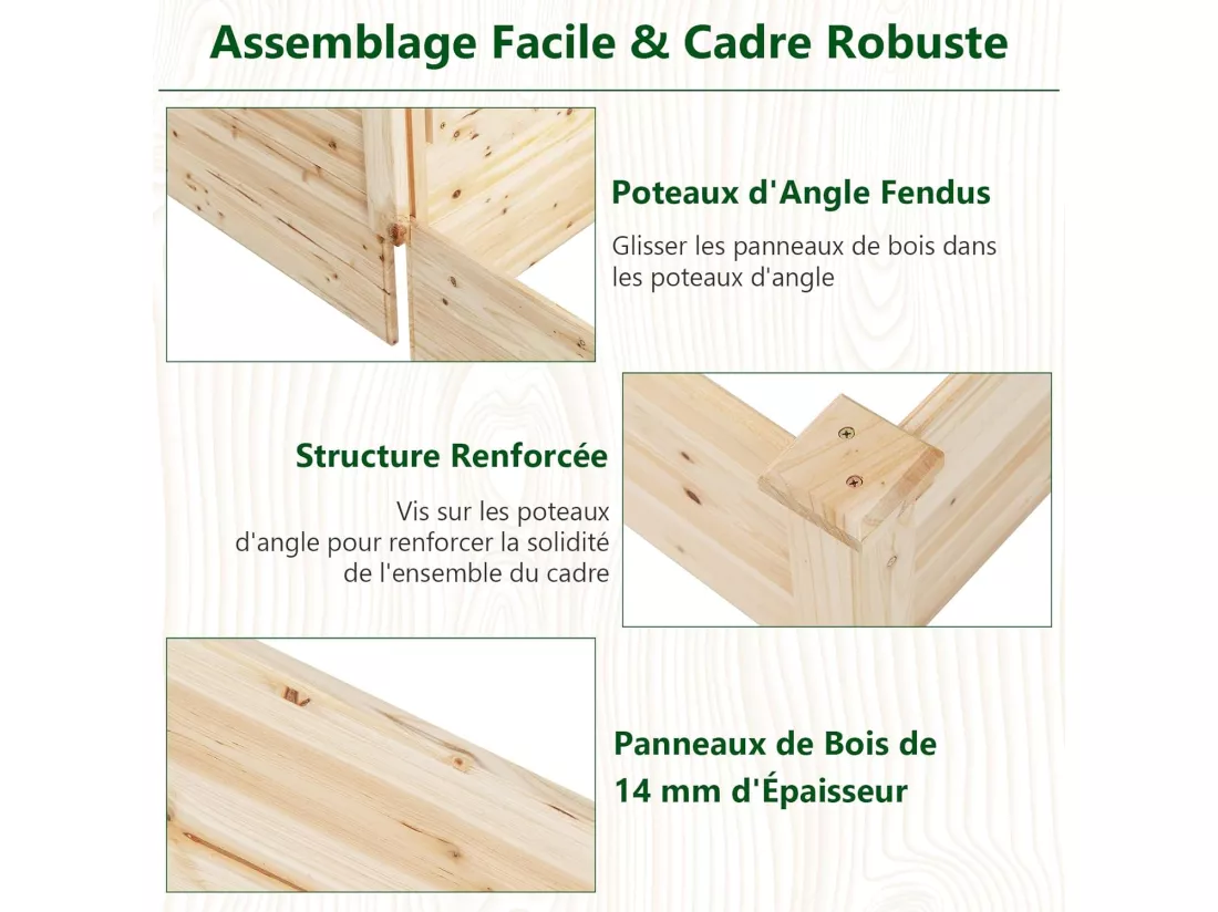 Jardinière avec Treillis en Bois avec Base Ouverte, 2 Bacs à Fleurs Extérieur à 2 Niveaux pour Plante Grimpante, Lit de Jardin Surélevée Assemblage Facile, 223 x 64 x 134 cm
