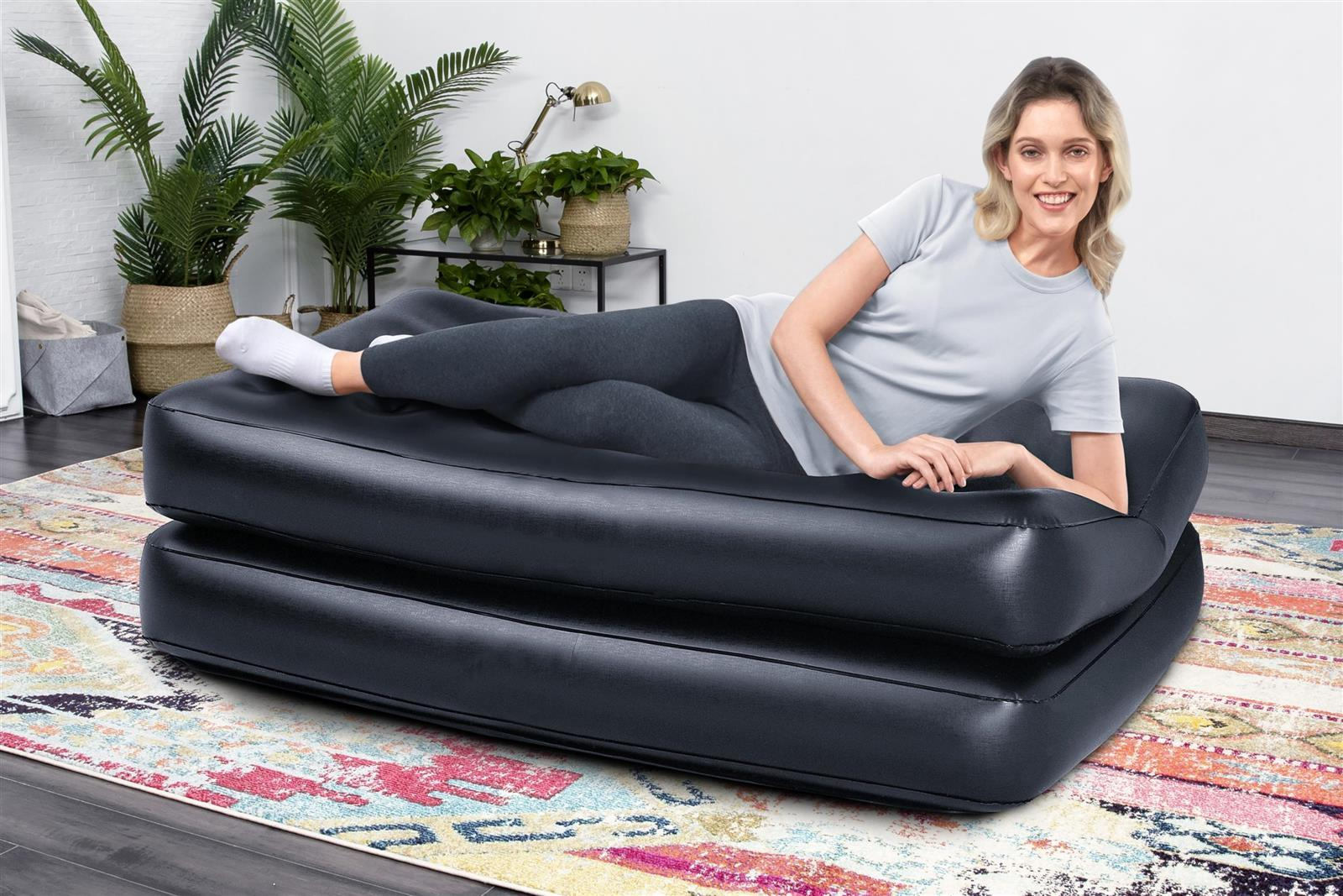 (188x152cm) 5in1 Multi-Max Luft Sofa Aufblasbare Couch Doppelbett Gäste Luftmatratze (75054) - Blau