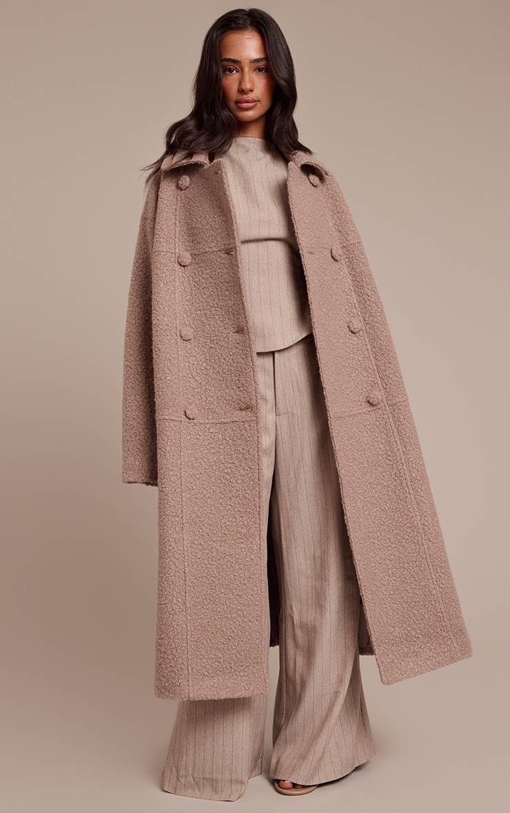 Taupe Manteau Maxi Bouclé Taupe À Double Boutonnage Petite