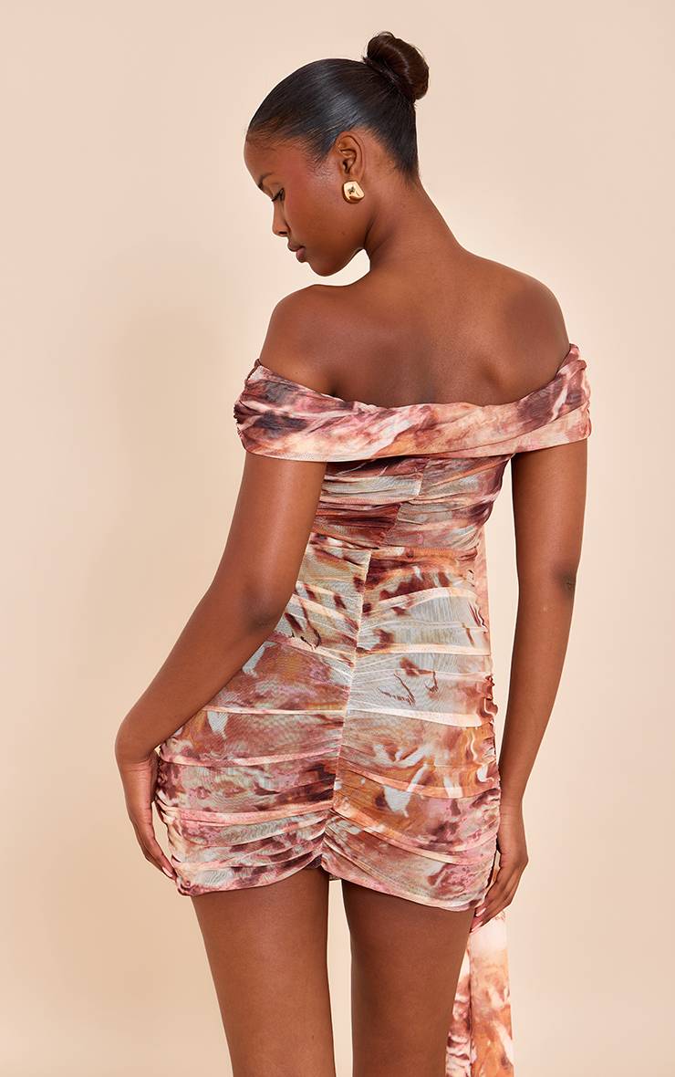 Beige Robe Mini Bardot Doublée En Mesh