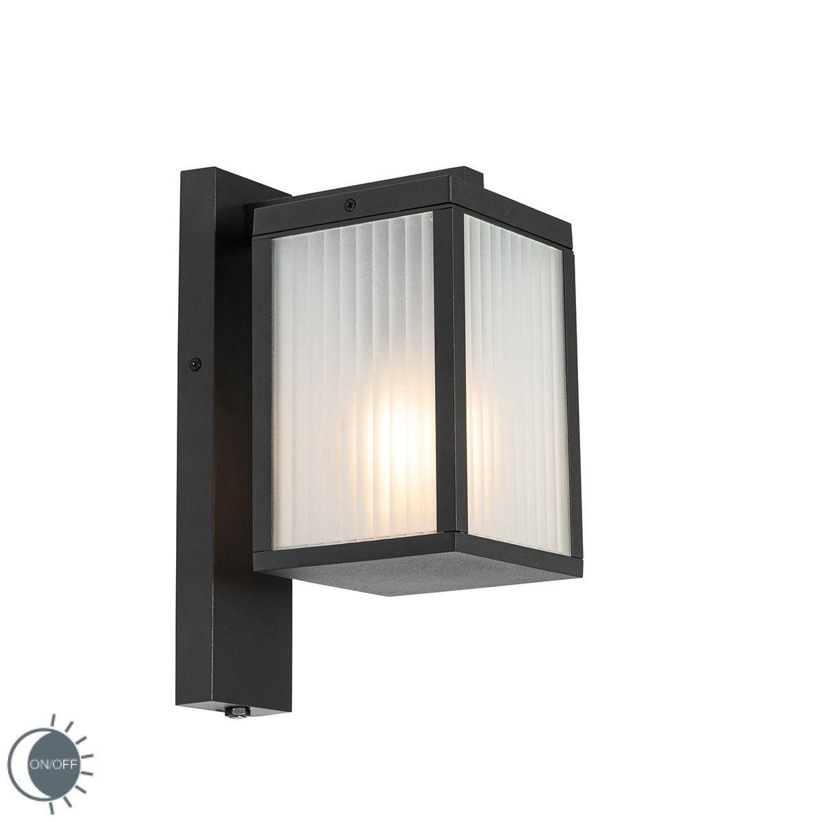 Buiten wandlantaarn zwart met ribbel glas en schemersensor - Charlois