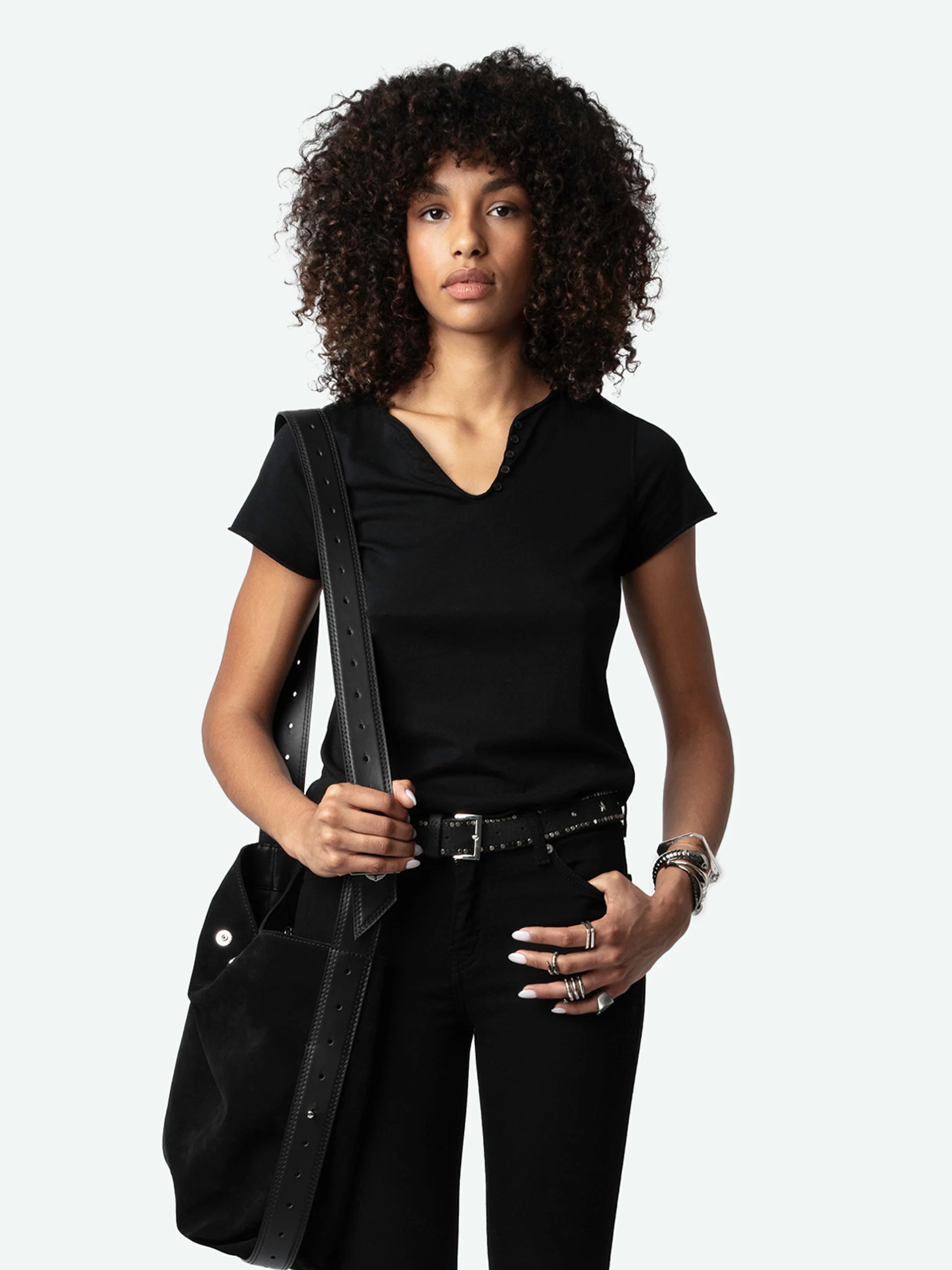 Tee-shirt col V en coton bio | Noir