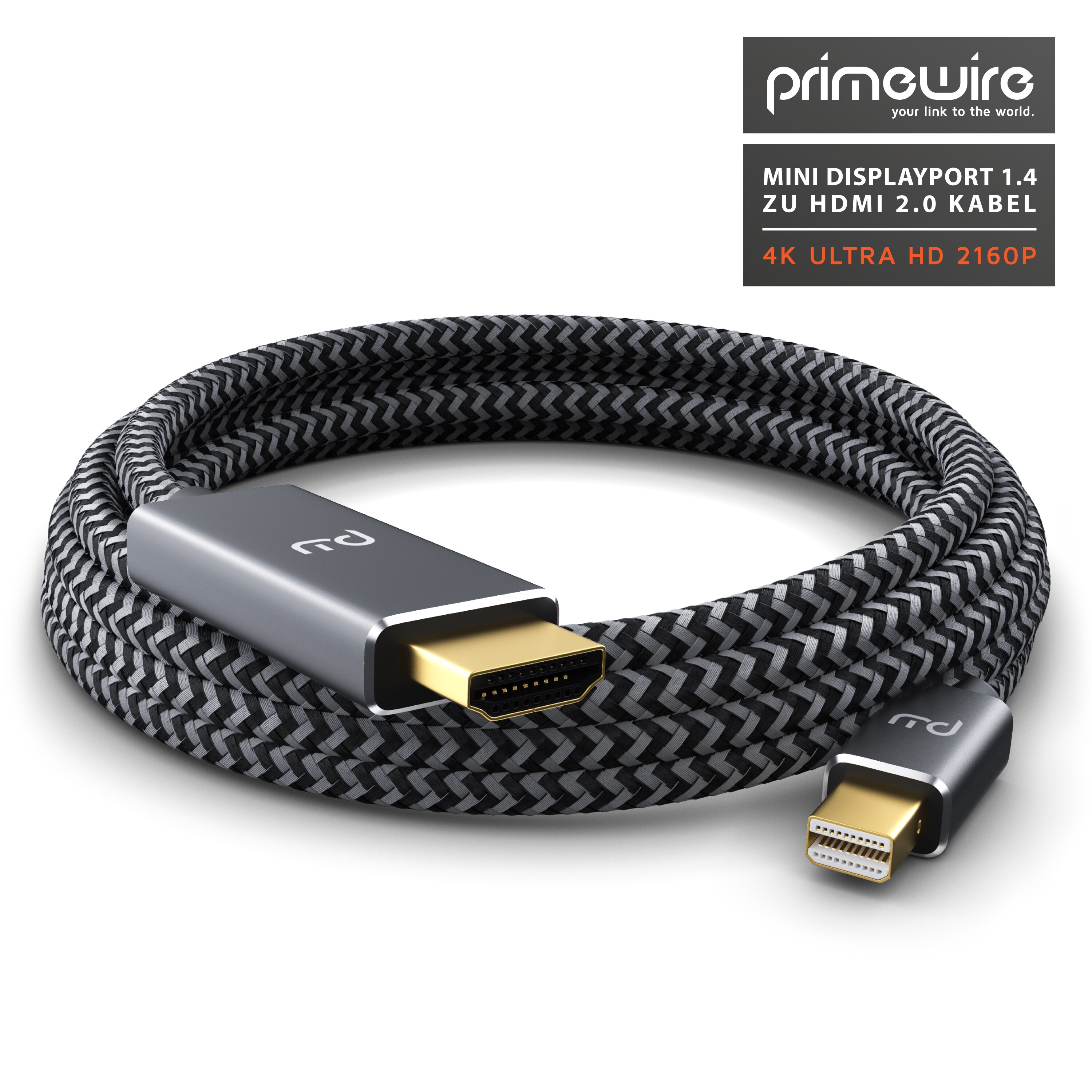 Primewire 4k Mini Displayport 1.4 zu Hdmi 2.0 Kabel - Mini DP Adapter - 4k@60Hz - Thunderbolt 1-2 - Audio und Video - für MacBook, Surface Pro, Lenovo - 2m