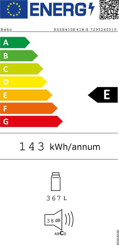 Beko - Rsse415m41wn - Koelkast - Wit - Inhoud 367 L