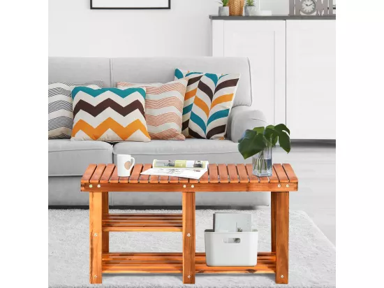 Banc à Chaussures en Bois d'Acacia, Étagère de Rangement à 3 Niveaux, Charge 160 kg, pour l’Entrée, Salon, Salle de Bain, Couloir, Jardin 28 x 87 x 45 cm, Roux