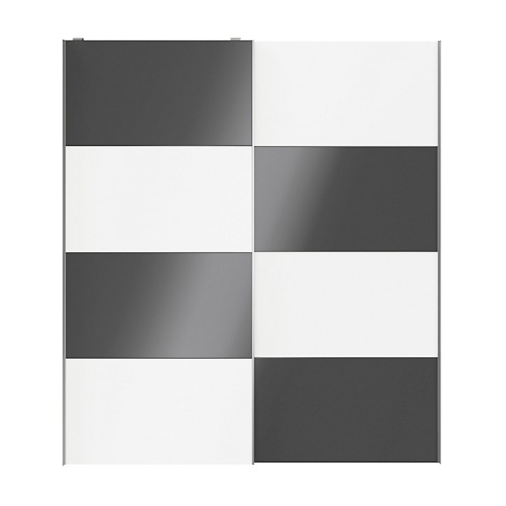 Portes de placard coulissantes 2 vantaux panneaux blancs et anthracite brillants GoodHome Atomia H. 225 x L. 200 x ép. 5,5 cm