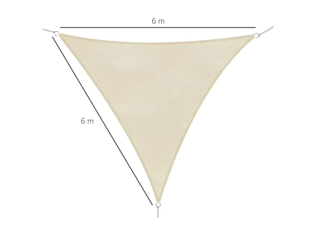 Voile d'ombrage triangulaire grande taille 6 x 6 x 6 m polyéthylène haute densité résistant aux UV crème