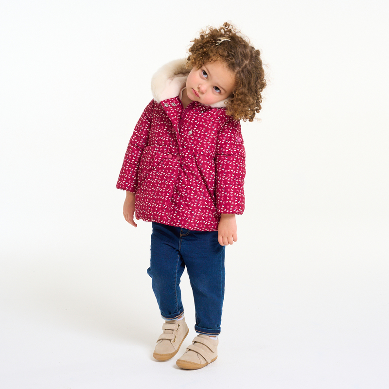 Manteau matelassé doublé fleuri rose bébé fille