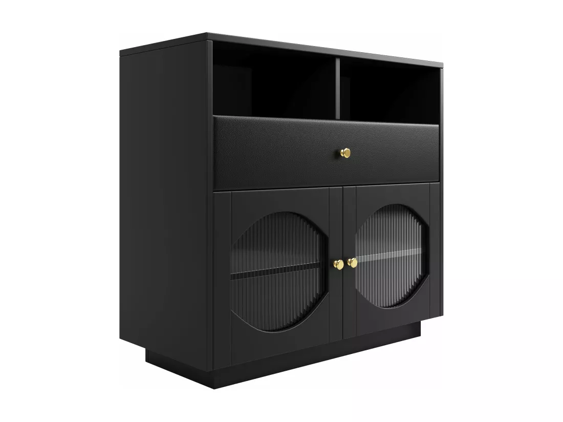 Buffet multifonctionnel noir avec porte en verre de luxe,d100cm×h90.5cm