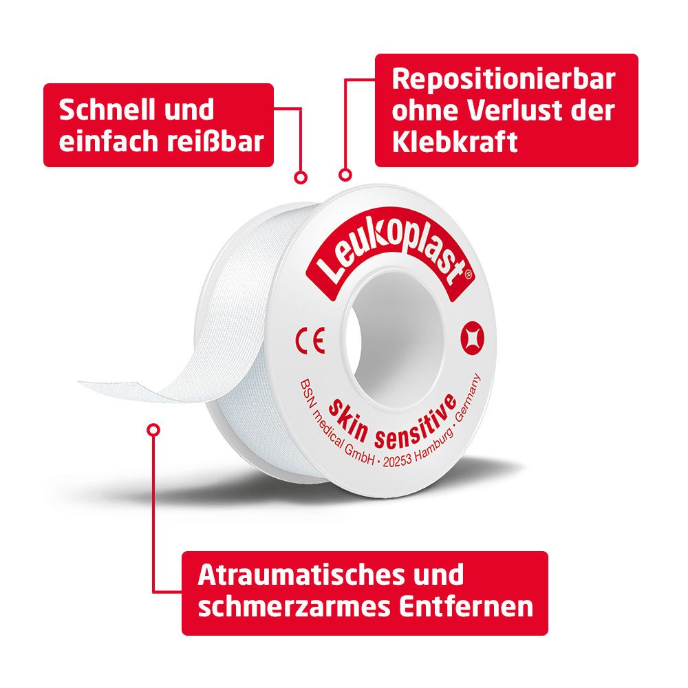 Leukoplast® skin sensitive 2,5 cm x 2,6 m mit Schutzring