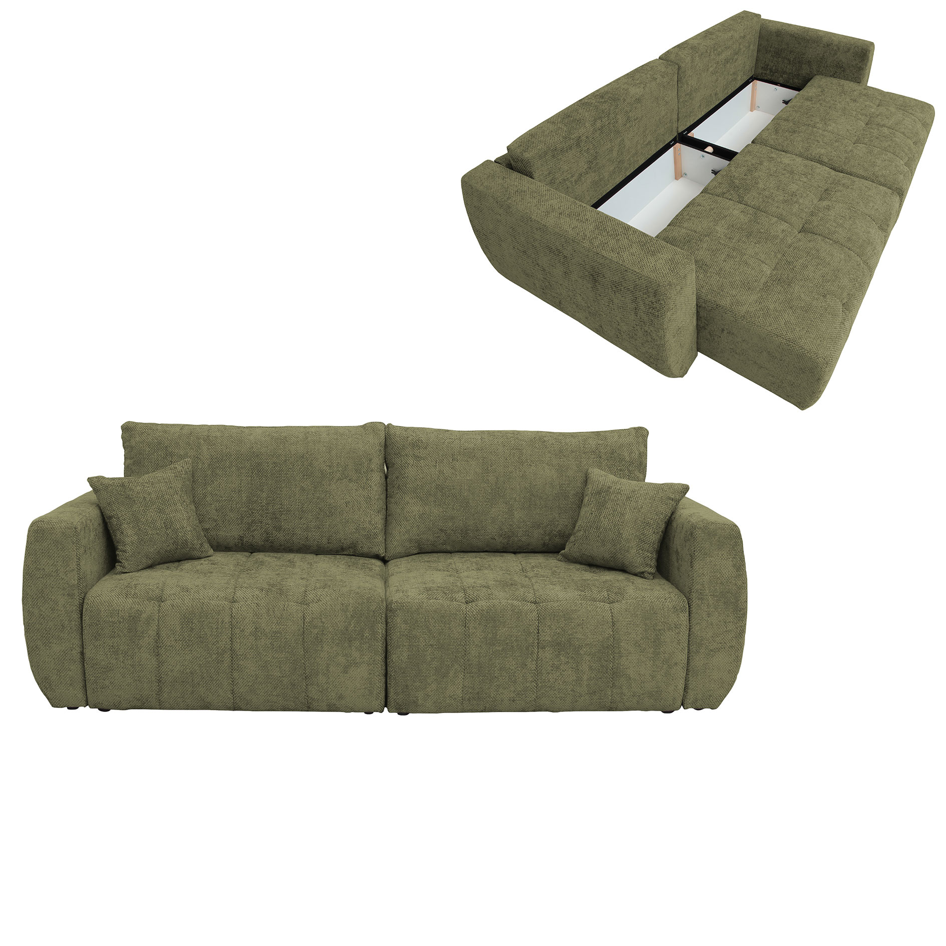 Big Sofa - olive - mit Staukasten und Liegefunktion - 245 cm