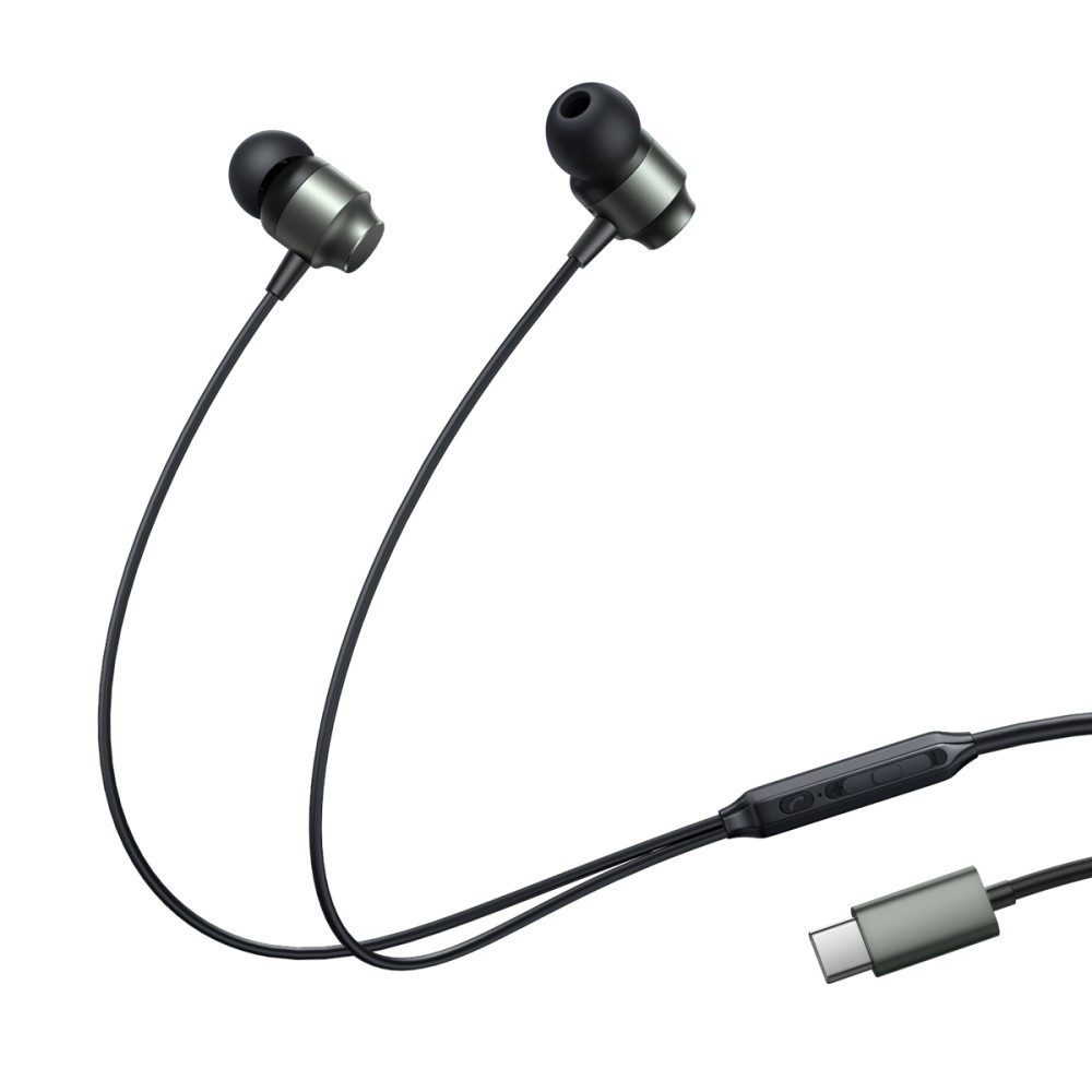 EC06 Stereo In-Ear Kopfhörer Headset mit USB C Anschluss   Mikrofon und Lautstärkeregler - Schwarz