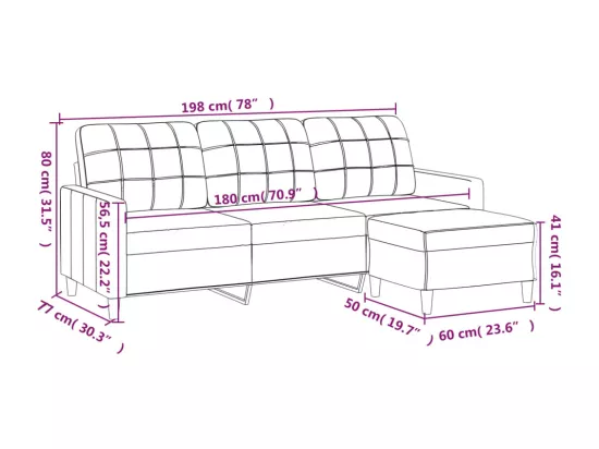 Canapé à 3 places avec repose-pieds Marron 180 cm Tissu