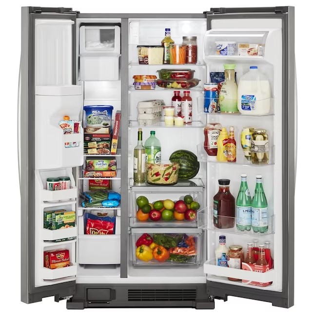 Refrigerador Whirlpool Side-by-Side de 24,6 pés cúbicos com máquina de gelo (aço inoxidável resistente a impressões digitais)