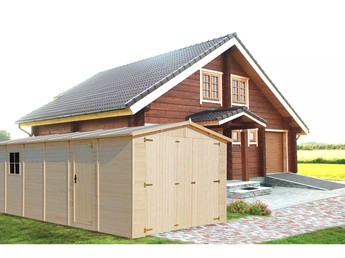 GARAGE en bois Naturel - H222X616x324 cm/18 m² -TIMBELA M102