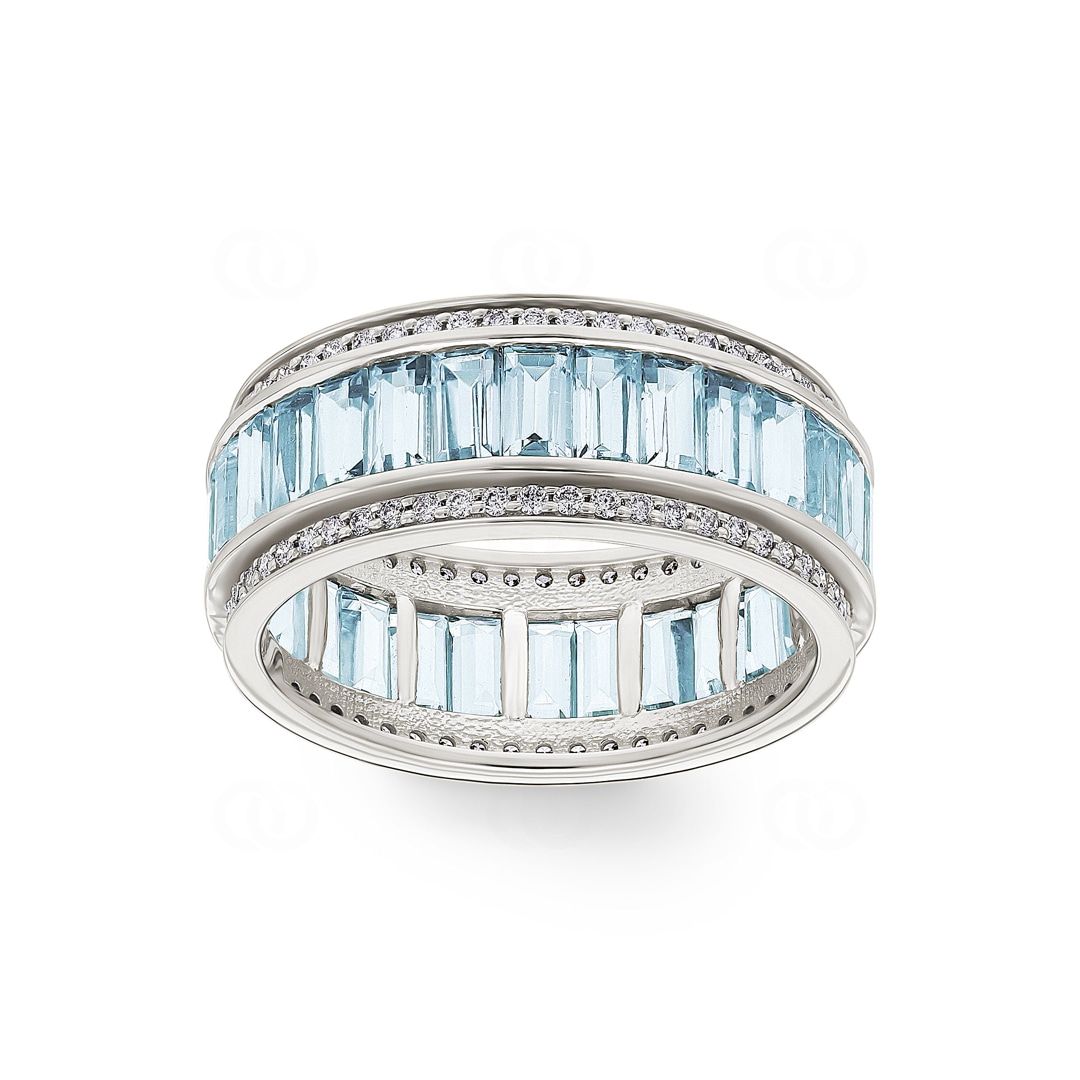 Ring 750/18 K Weissgold mit Aquamarinen & Diamanten 0.41 ct H/si
