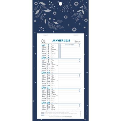 Calendrier mensuel avec feuillets détachables 13 x 23 cm sur support plaque imprimée Végétal 16 x 33 cm - disponible dans différentes couleurs - Exacompta