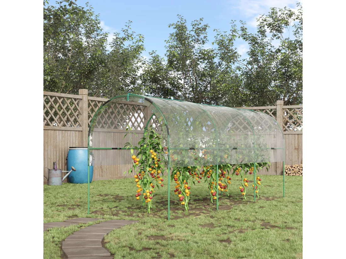 Serre de jardin serre à tomates dim. 4L x 1,23l x 1,71H m acier thermolaqué vert PVC haute densité transparent