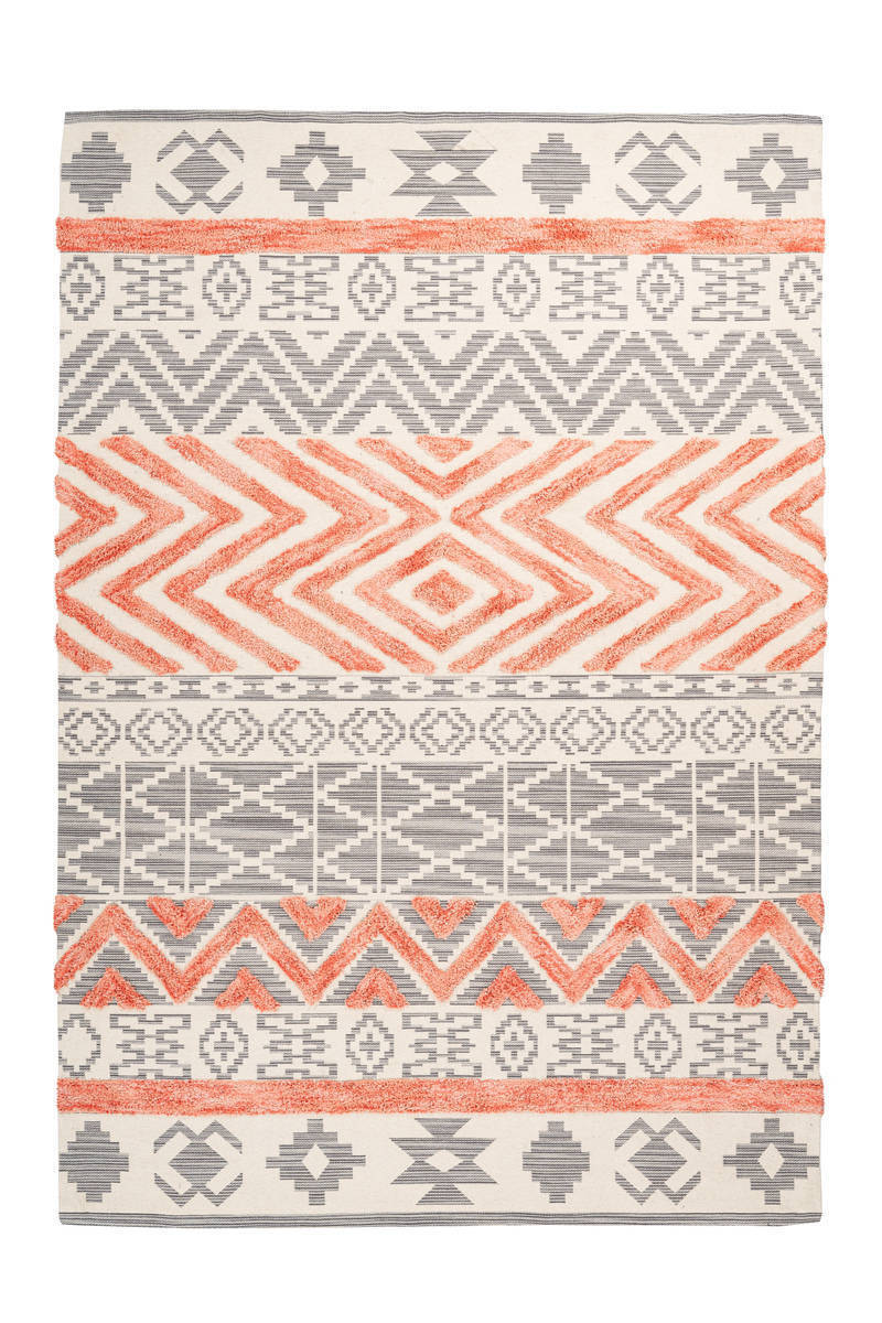 Flachgewebeteppich ETHNIE 100 - grau-apricot - 120x170 cm
