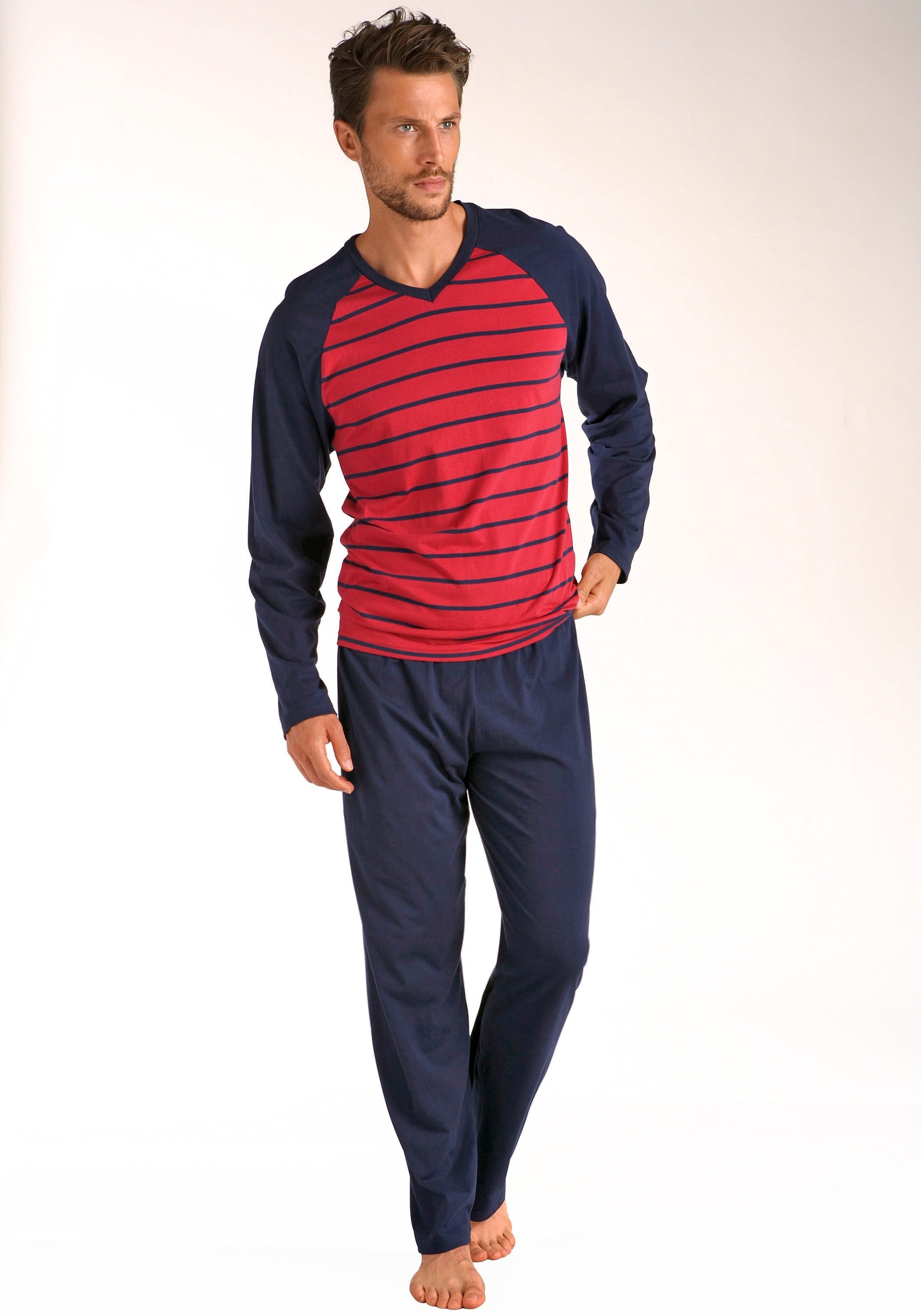 le jogger® Pyjama, 4 Stk. in langer Form, mit Raglanärmeln