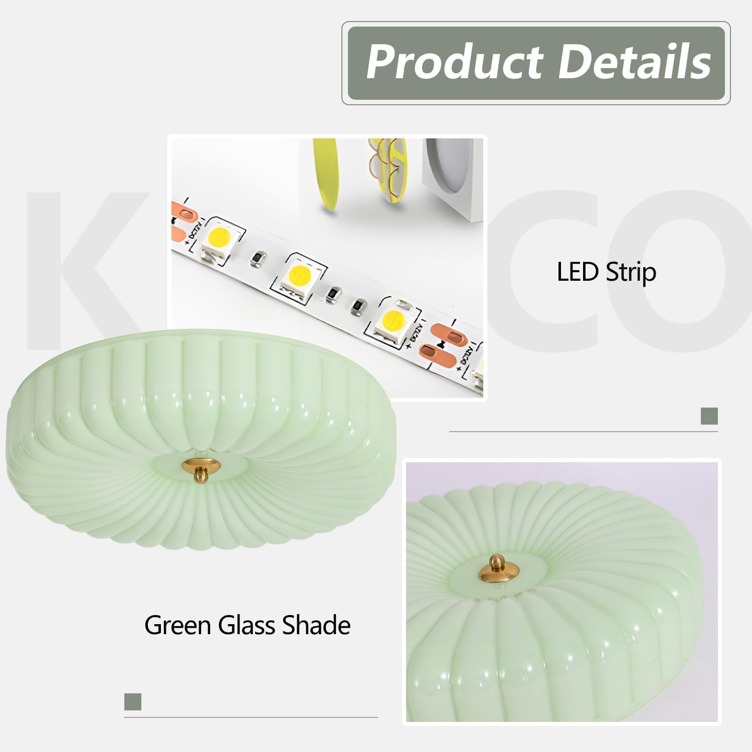 KCO Lighting Nordic Green Glass Flush Mount Ceiling Light Vintage LED Semi Flush Mount Ceiling Light Mid Century Modern Bathroom Overhead Light Round Ceiling Light Fixture