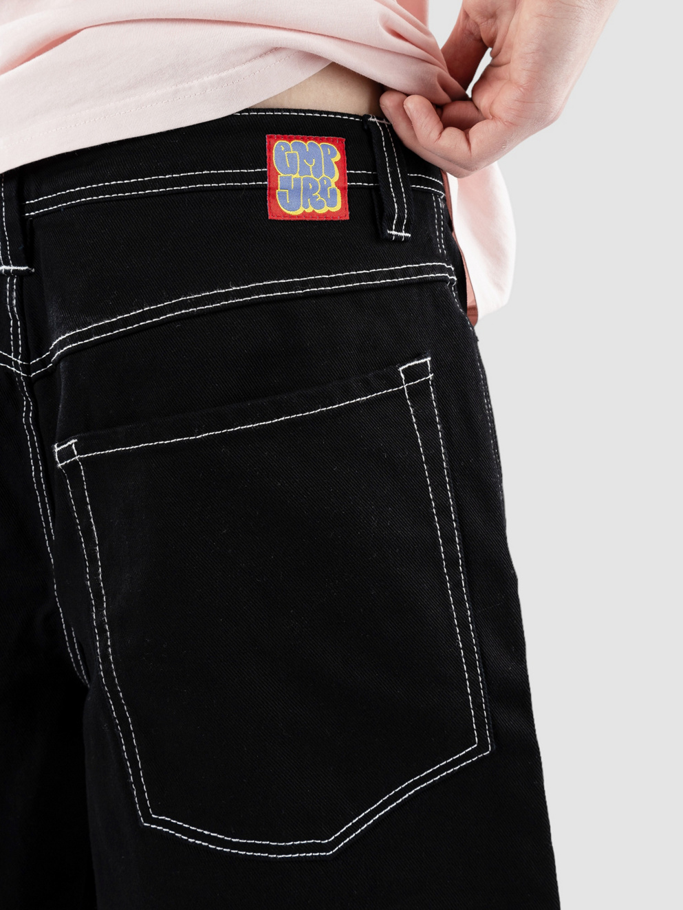 Empyre Ultra Loose Sk8 Denim W Embroidery Shorts black