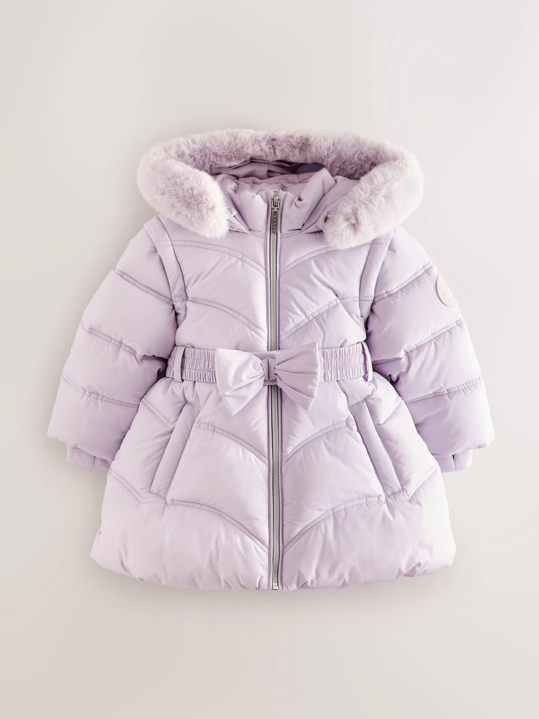 Baker by Ted Baker lilapaarse regenbestendige gewatteerde jas met strik in de taille