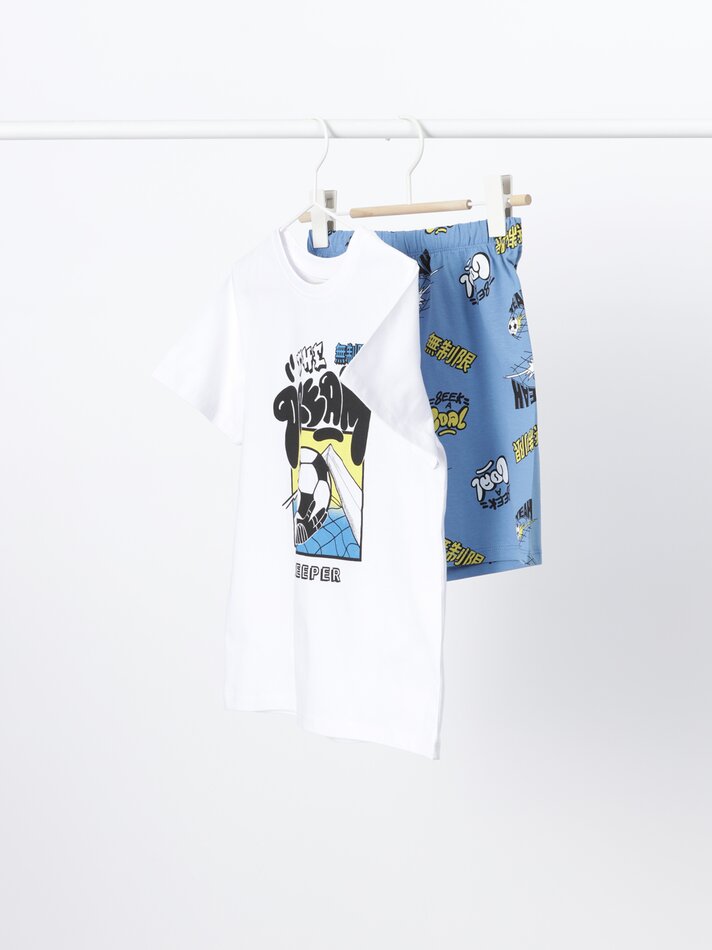 Conjunto de pijama curto estampado - Azul Médio