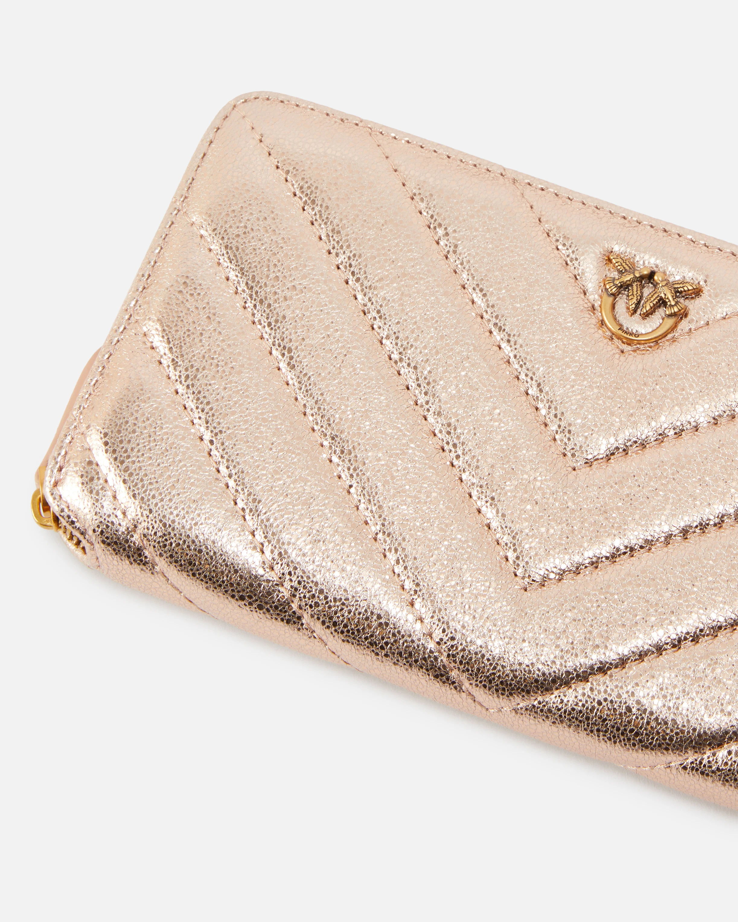Portefeuille rectangulaire matelassé métallisé | Rose