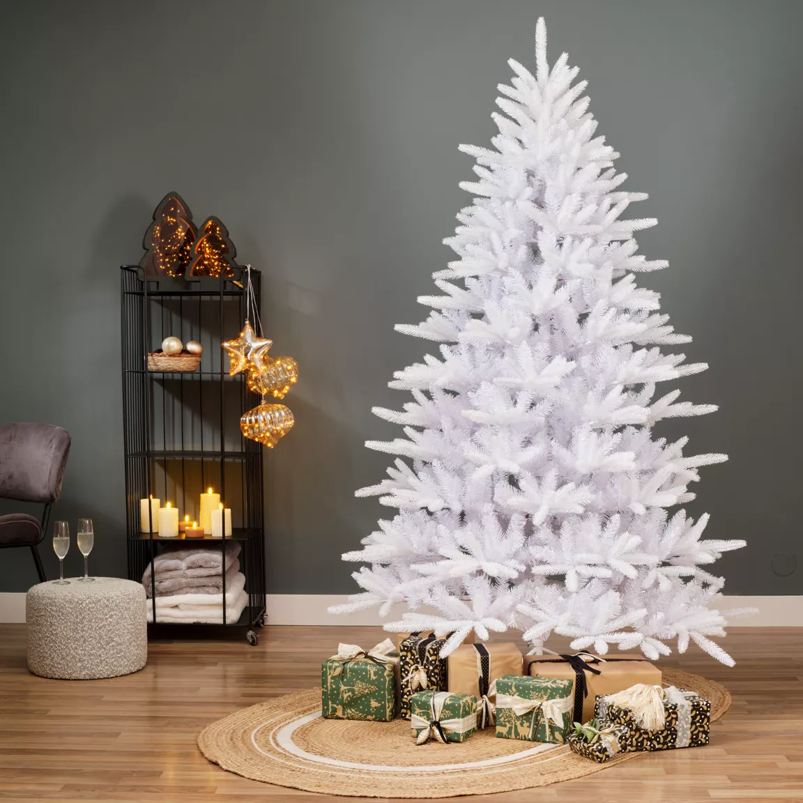 Sapin artificiel de Noël H210 cm Odense Blanc irisé et pailleté