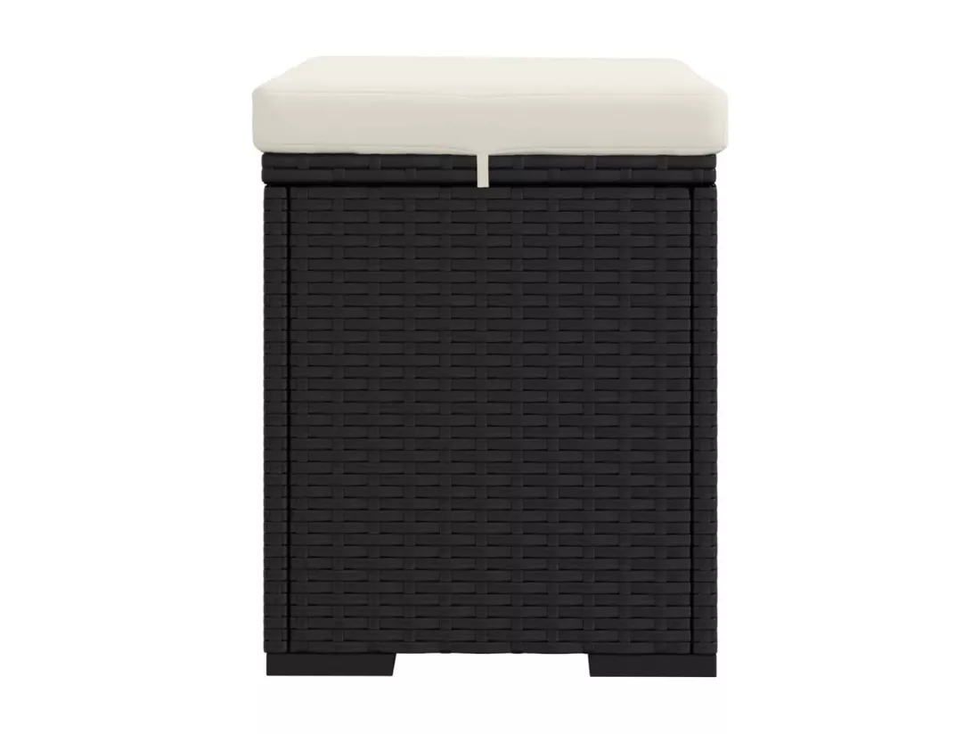 Pouf avec coussin noir 40x30x40 cm résine tressée