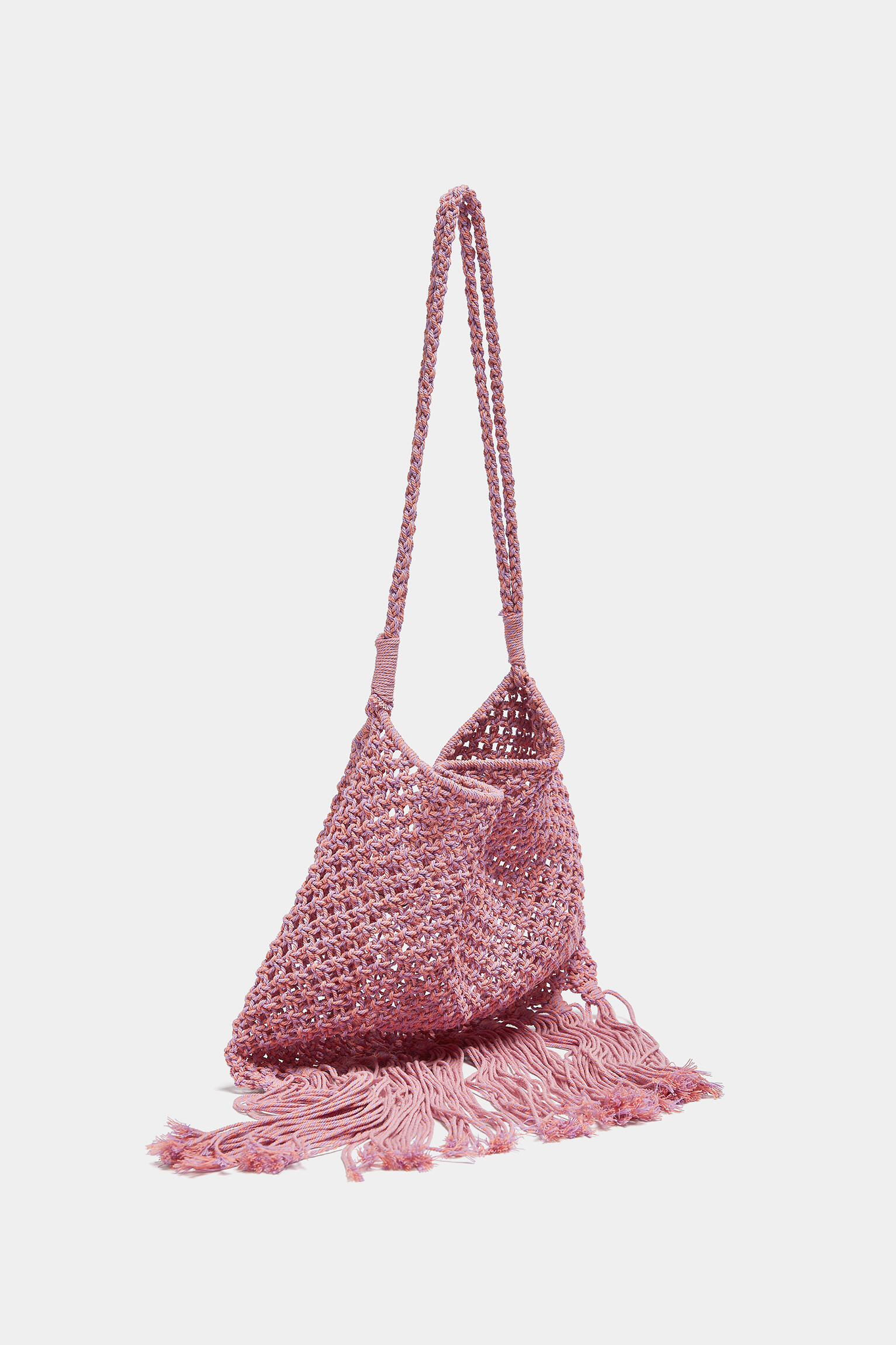 MINI SHOPPER COM FRANJAS DE CROCHÊ - ROSA