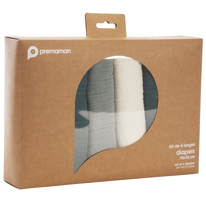 Lot de 6 langes en coton 70 x 70 cm - Kaki