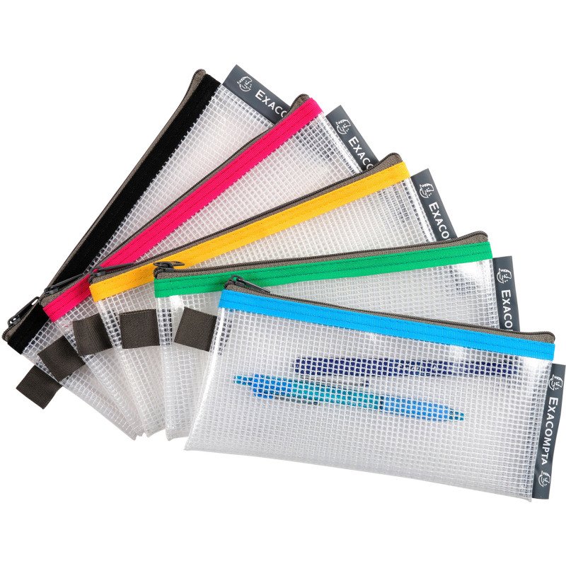 Pochettes de rangement à fermeture éclair 18 x 8 EXACOMPTA couleurs assorties