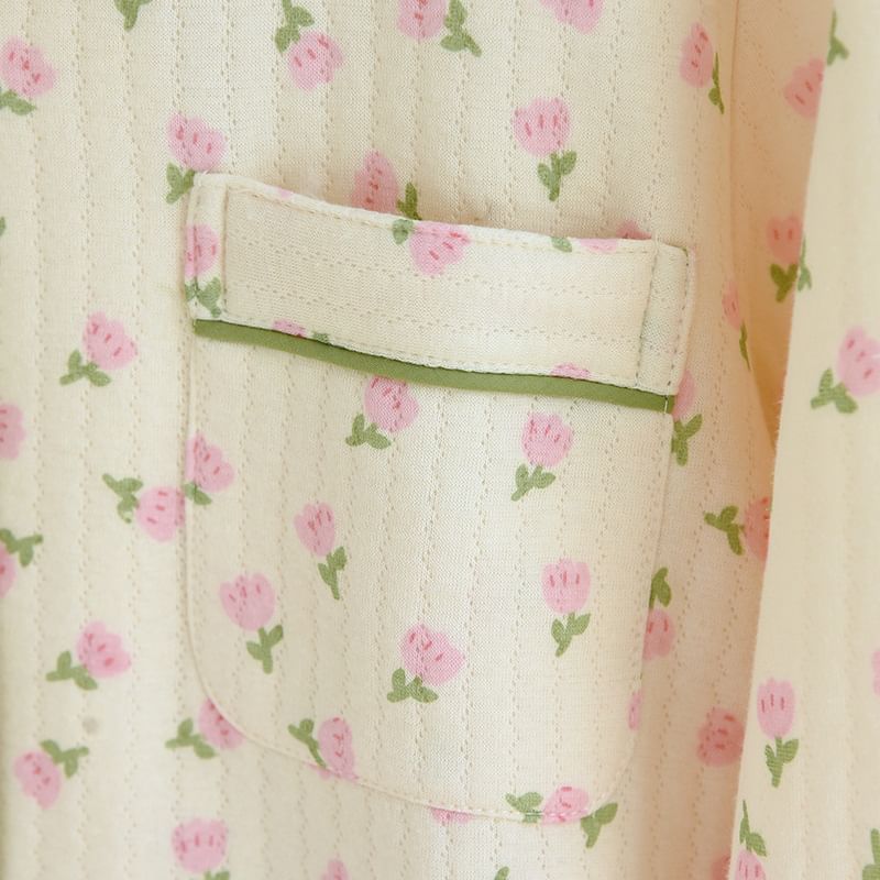molpes - Pyjamaset: overhemd met bloemenprint en knoopjes + broek