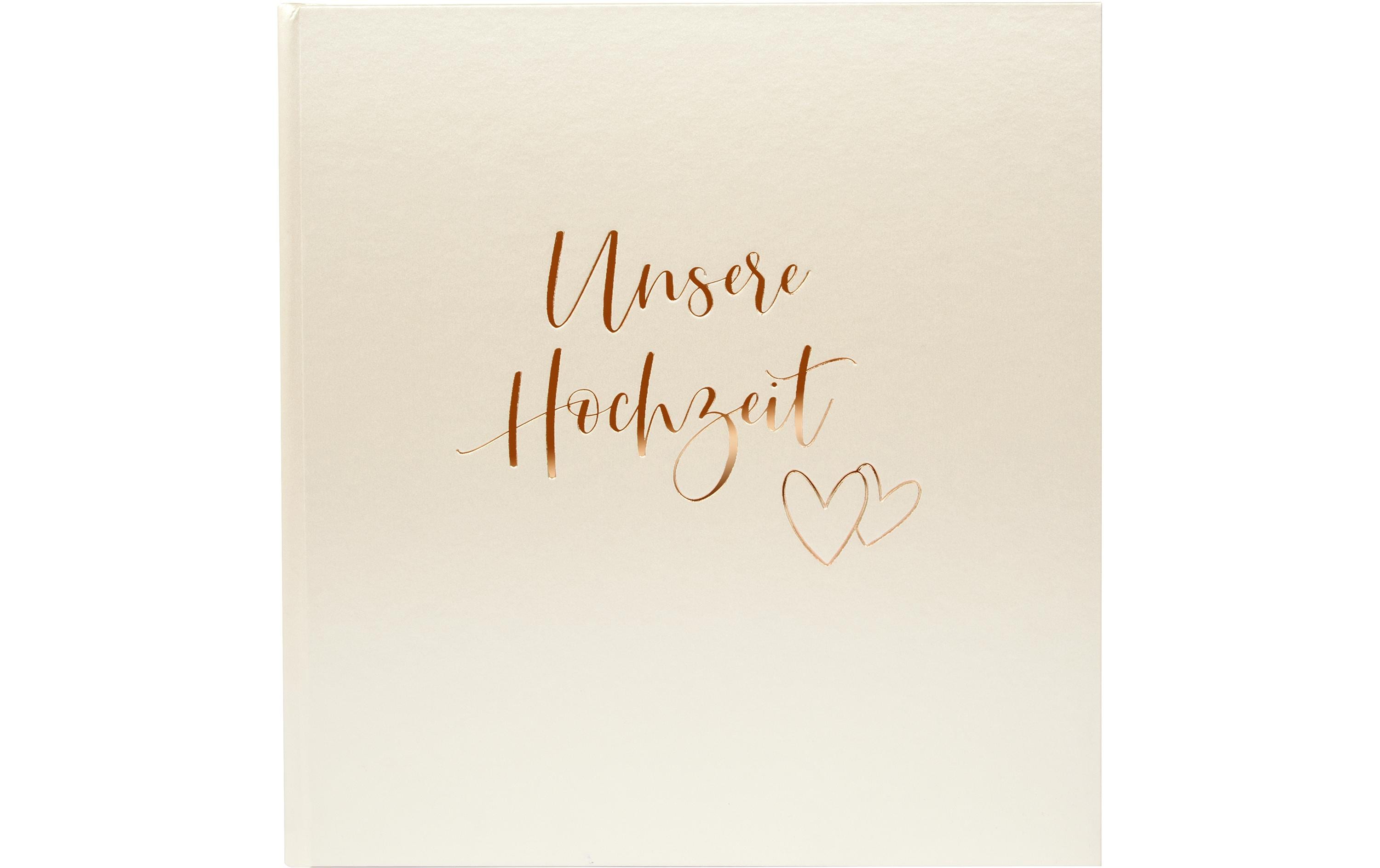 Hochzeitsalbum Herzklopfen 30 x 31 cm, 60 Seiten, BeigeHochzeitsalbum mit Roségoldprägung