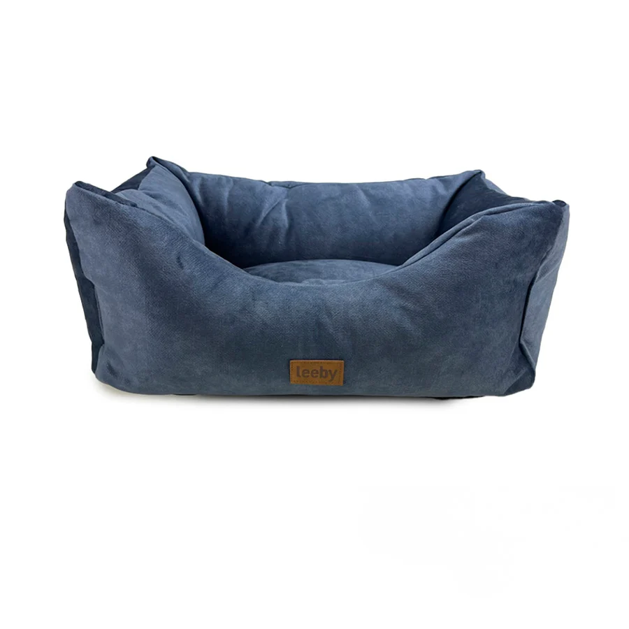 Cama para cães Leeby, azul marinho, com capa impermeável e removível.